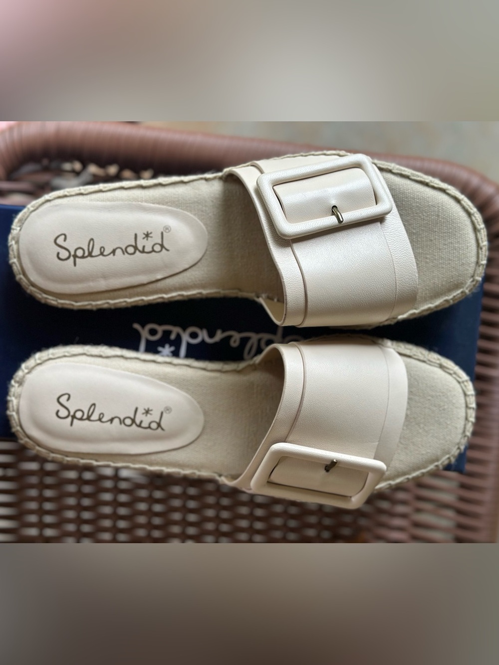 Splendid Cream Buckle Espadrille Slide Sandals